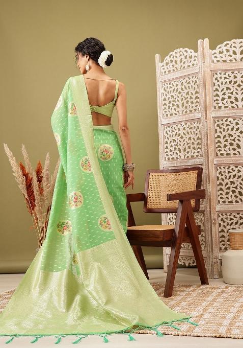Green Woven Design Cotton Saree