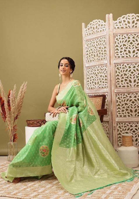 Green Woven Design Cotton Saree