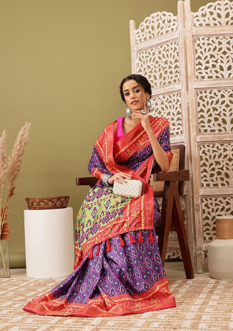 Royal Blue Printed Silk Blend Saree