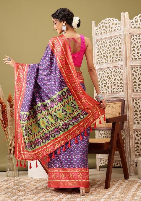 Royal Blue Printed Silk Blend Saree