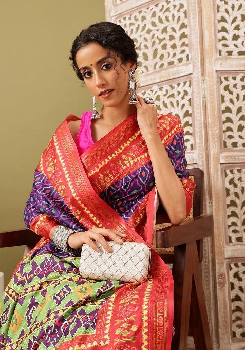 Royal Blue Printed Silk Blend Saree