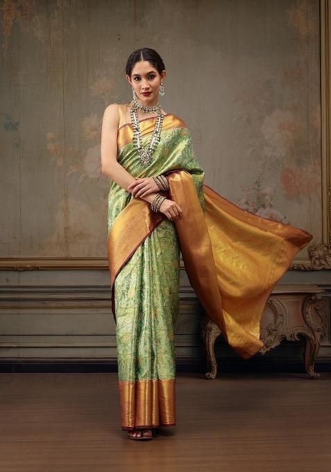 Green Woven Design Pure Silk Saree