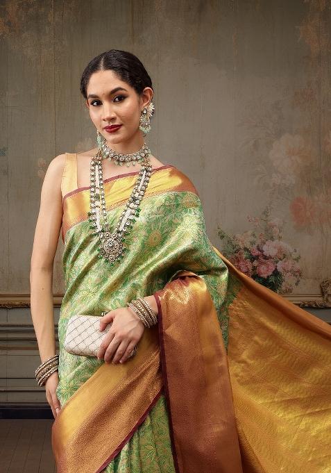 Green Woven Design Pure Silk Saree