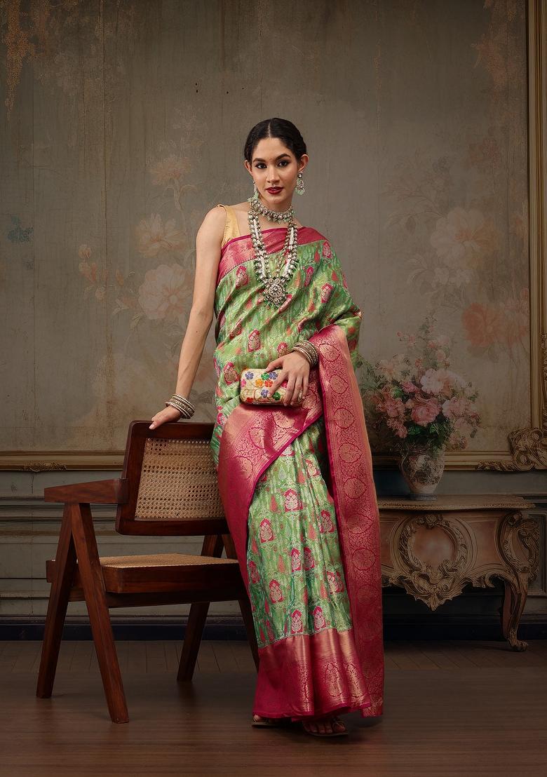 Green Woven Design Pure Silk Saree