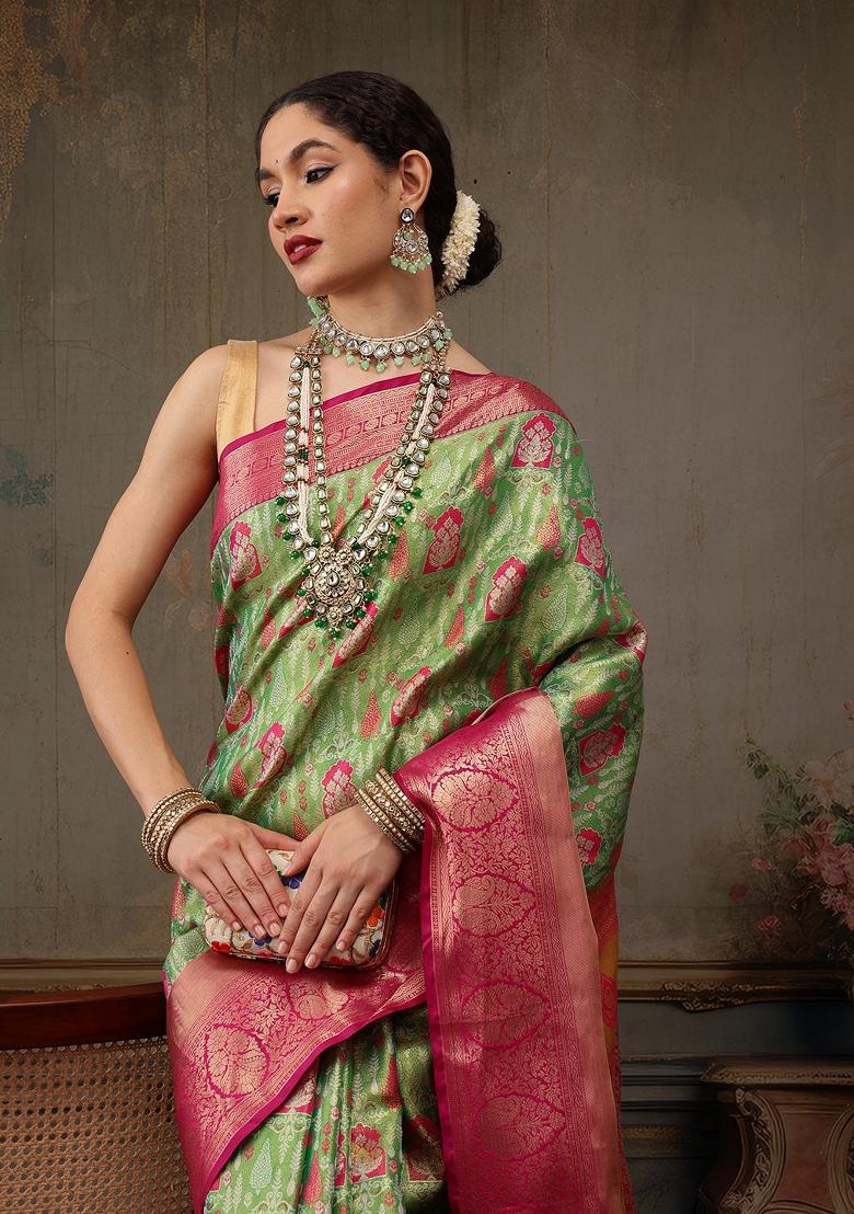 Green Woven Design Pure Silk Saree