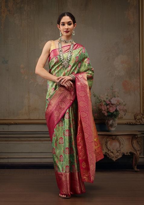 Green Woven Design Pure Silk Saree