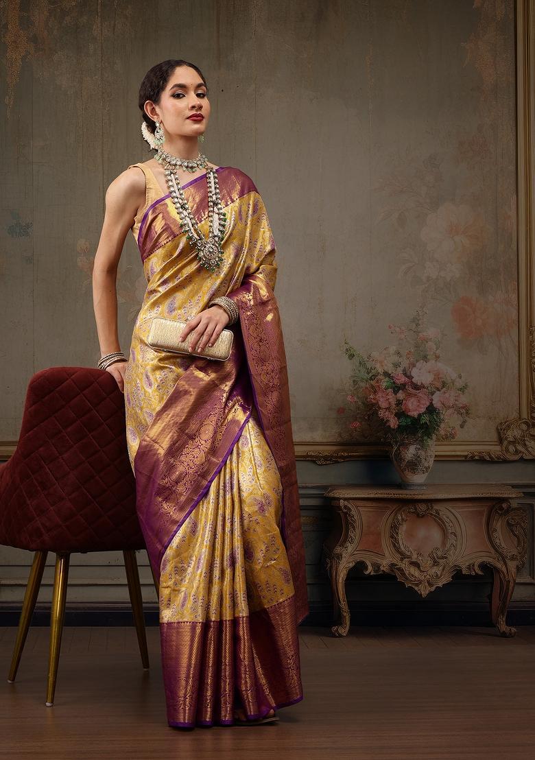 Mustard Woven Design Pure Silk Saree