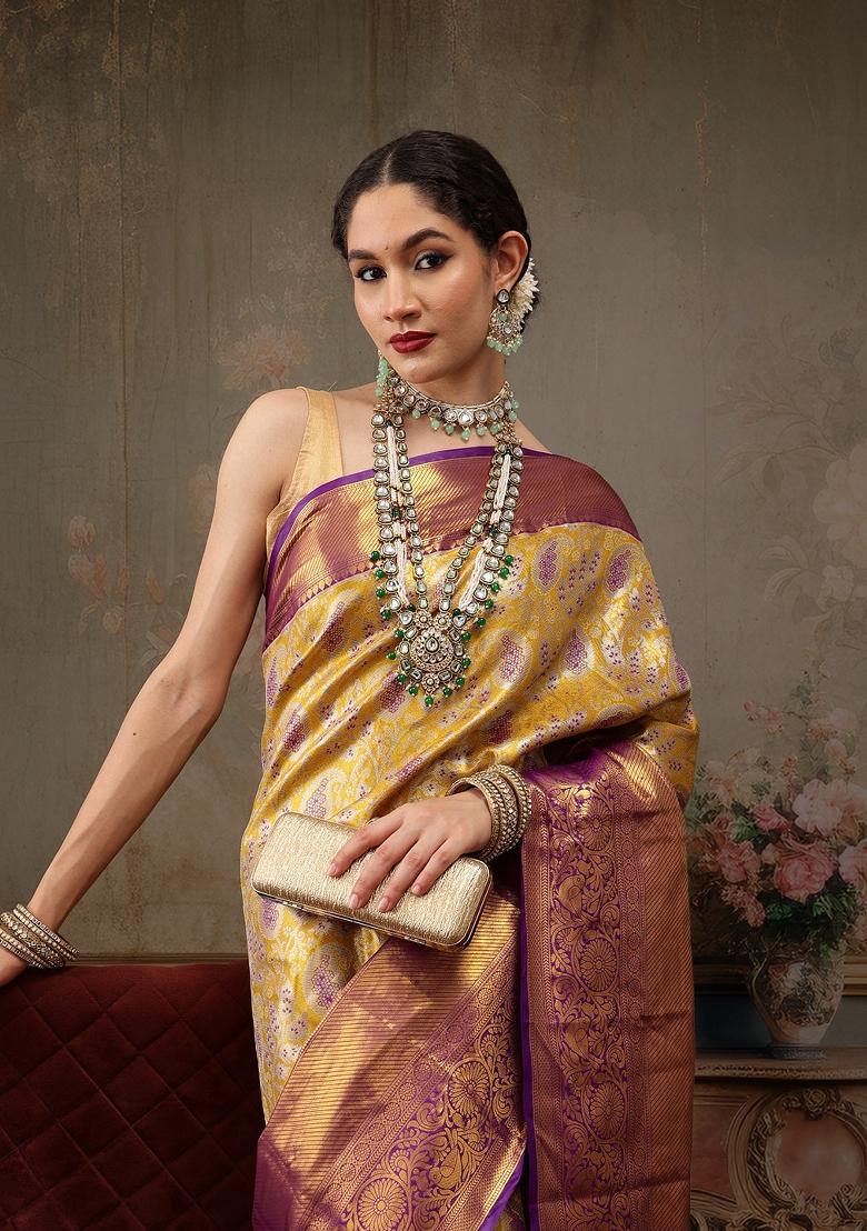Mustard Woven Design Pure Silk Saree