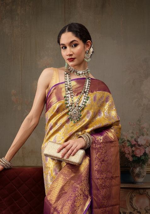 Mustard Woven Design Pure Silk Saree