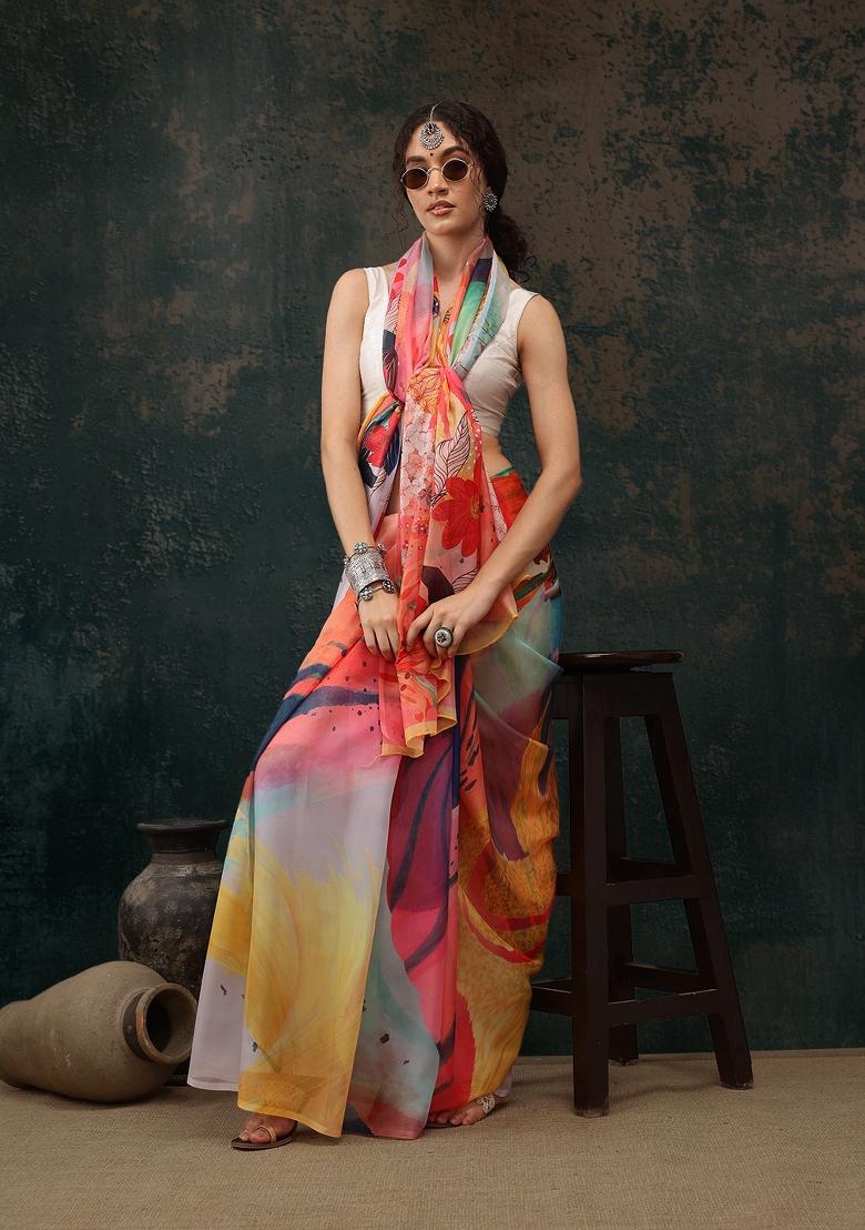 Multicolor Printed Polyester Saree