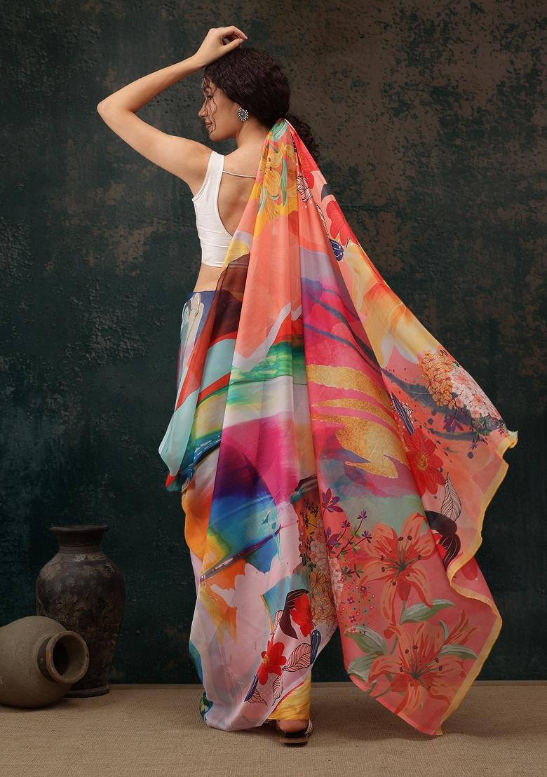 Multicolor Printed Polyester Saree