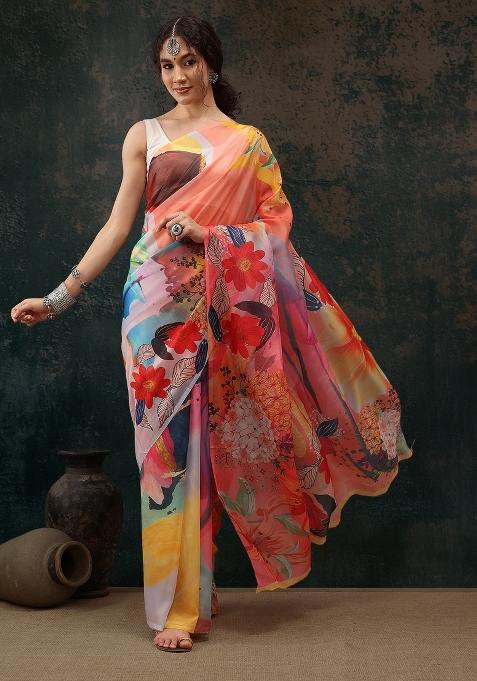 Multicolor Printed Polyester Saree