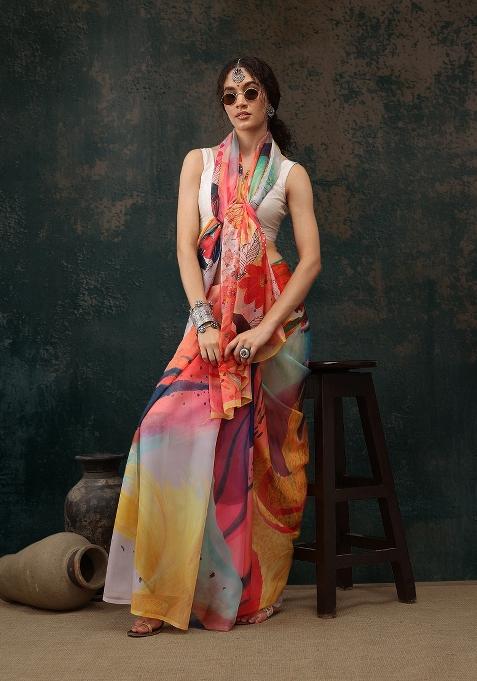 Multicolor Printed Polyester Saree