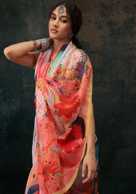 Multicolor Printed Polyester Saree