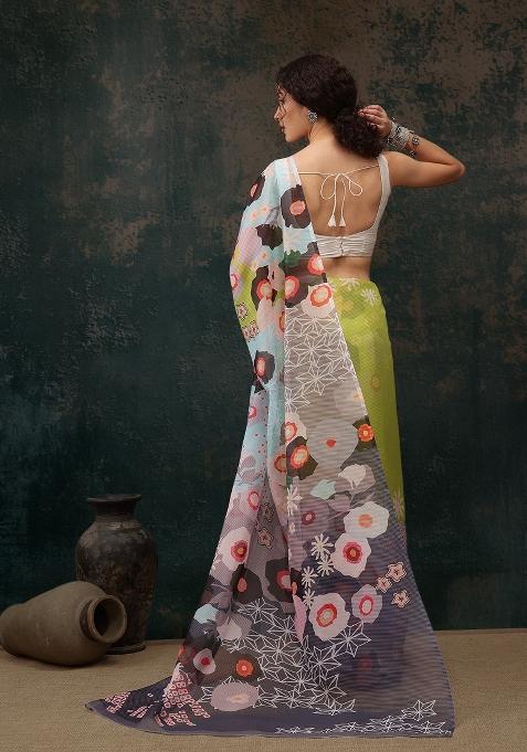 Green Printed Polyester Saree