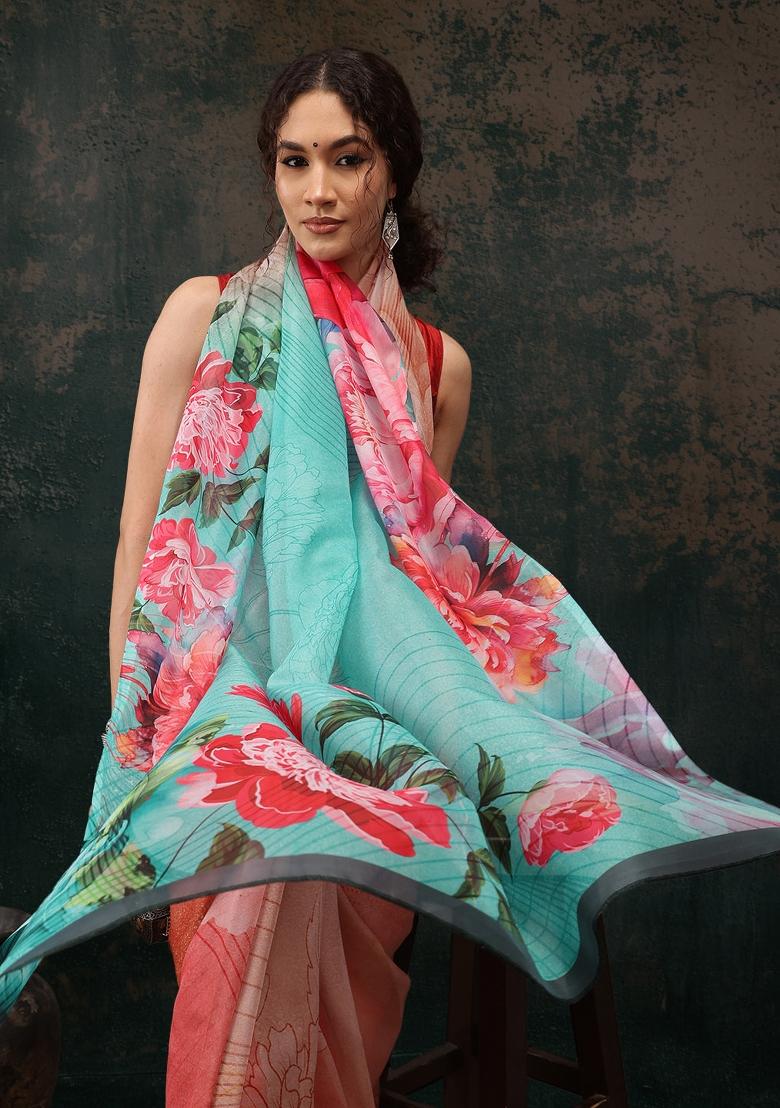 Multicolor Printed Polyester Saree