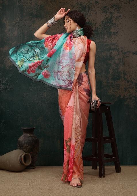 Multicolor Printed Polyester Saree