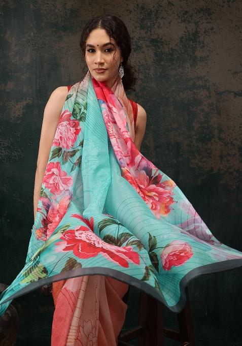 Multicolor Printed Polyester Saree