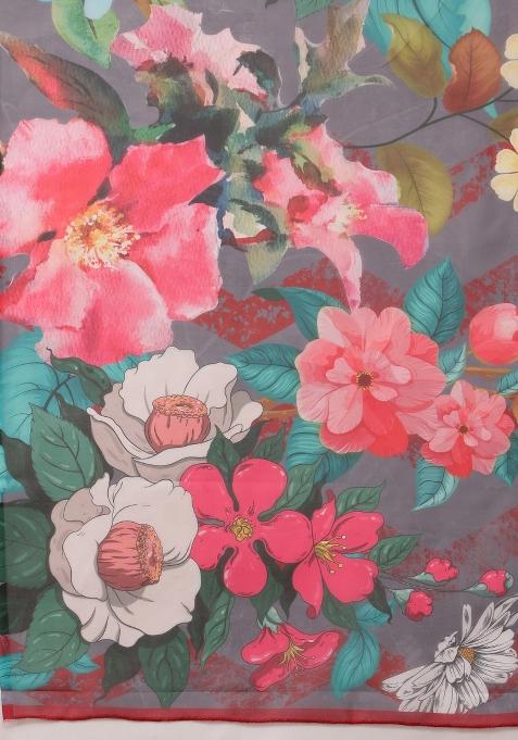 Grey Printed Polyester Saree