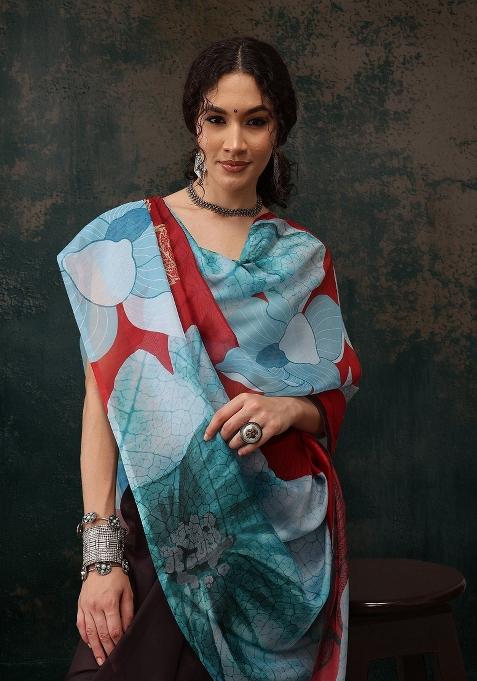 Brown Printed Polyester Saree