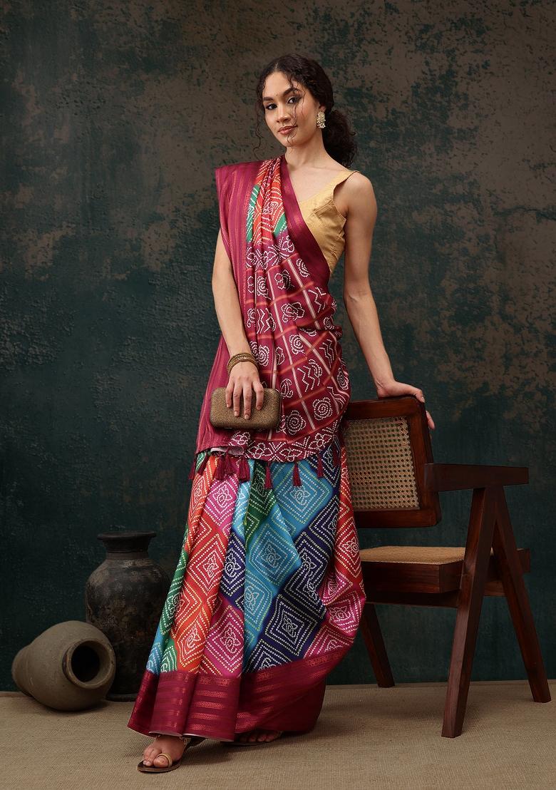 Multicolor Printed Silk Blend Saree