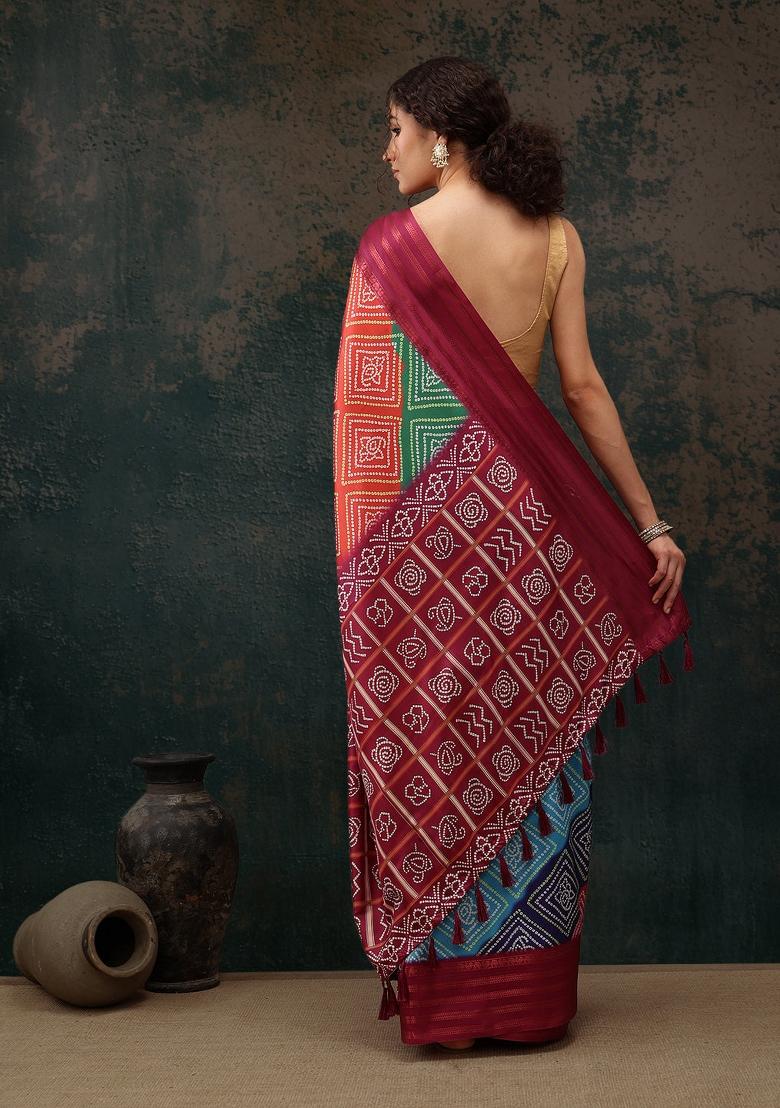 Multicolor Printed Silk Blend Saree