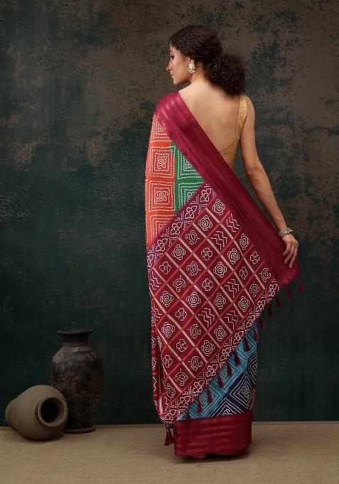 Multicolor Printed Silk Blend Saree