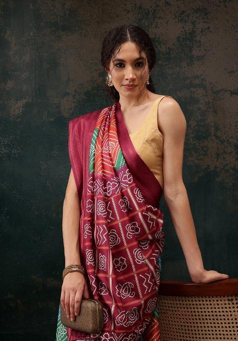 Multicolor Printed Silk Blend Saree