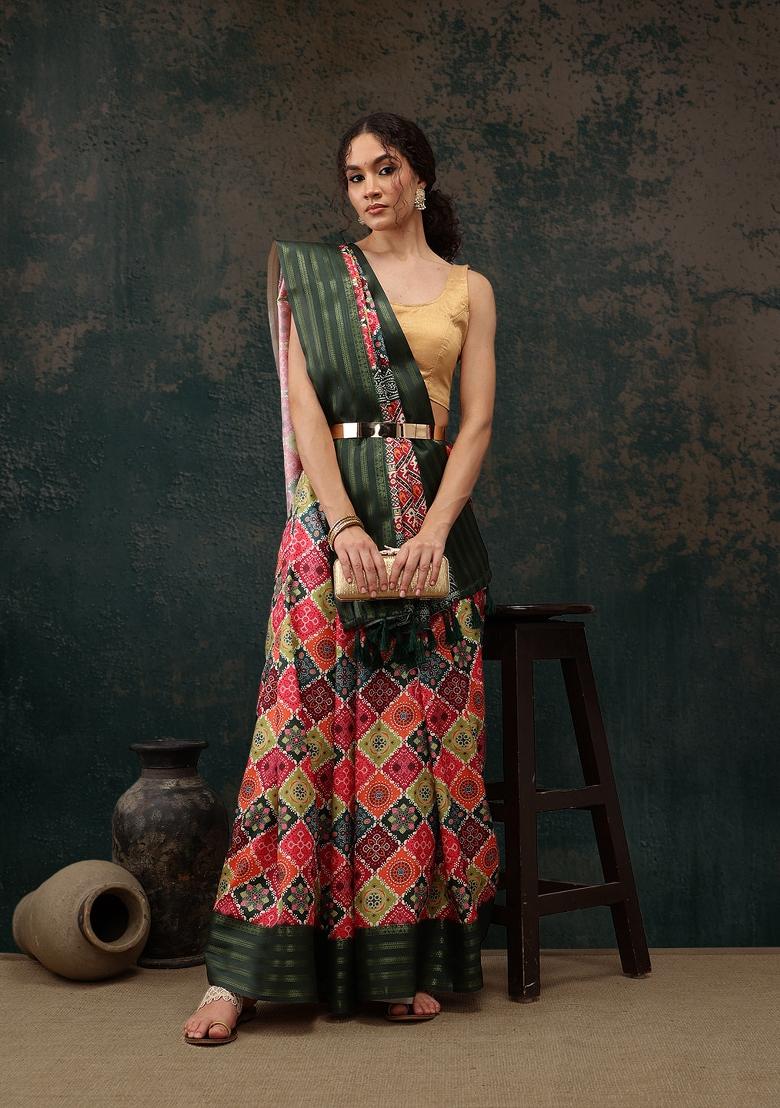 Multicolor Printed Silk Blend Saree