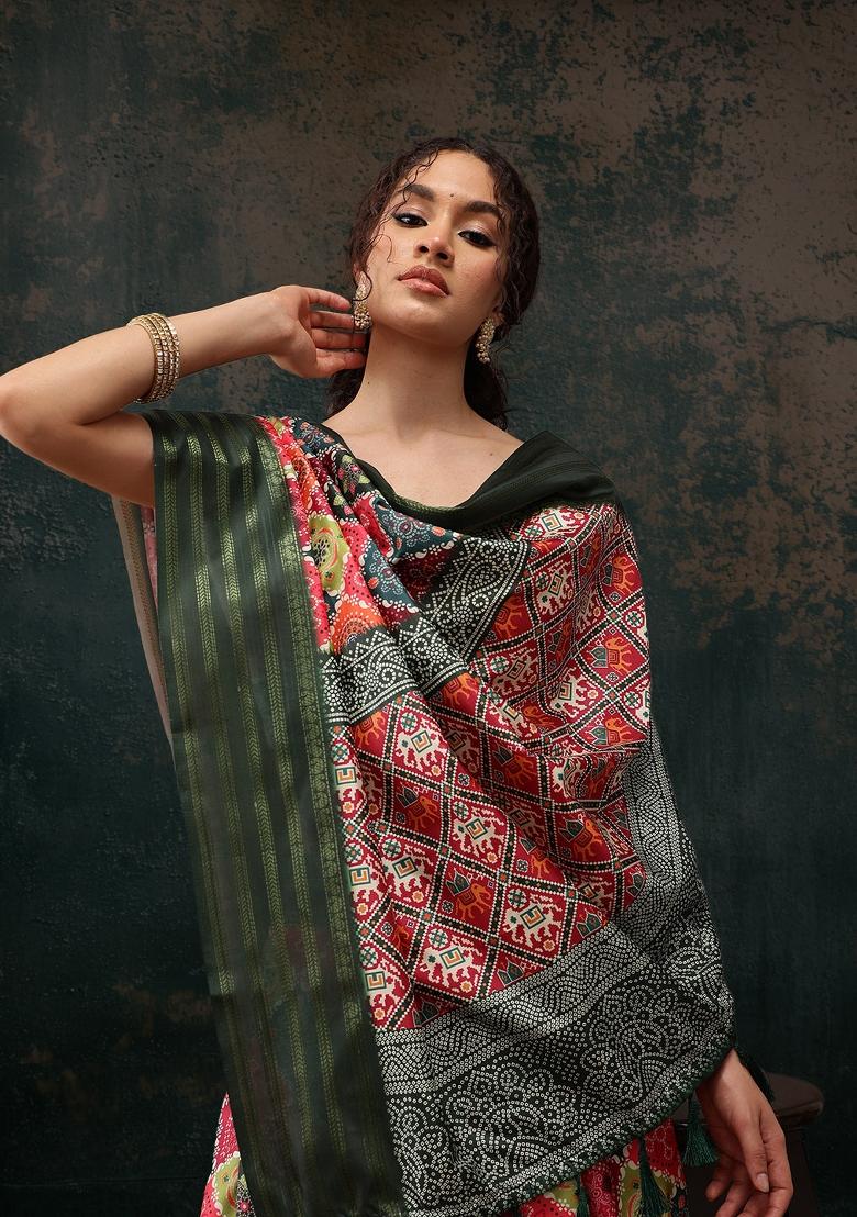 Multicolor Printed Silk Blend Saree