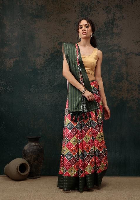 Multicolor Printed Silk Blend Saree