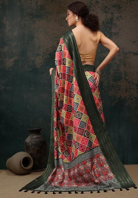 Multicolor Printed Silk Blend Saree