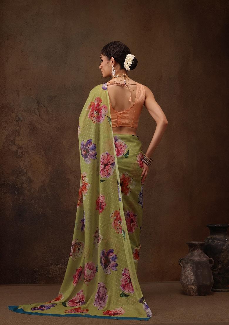 Olive Printed Chiffon Saree