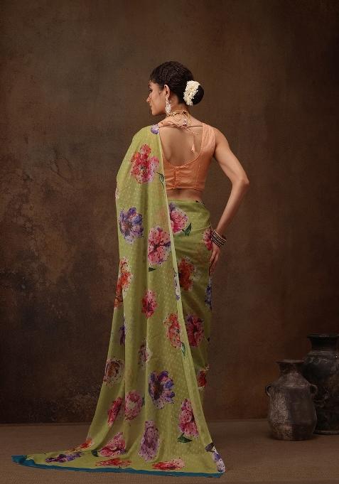 Olive Printed Chiffon Saree