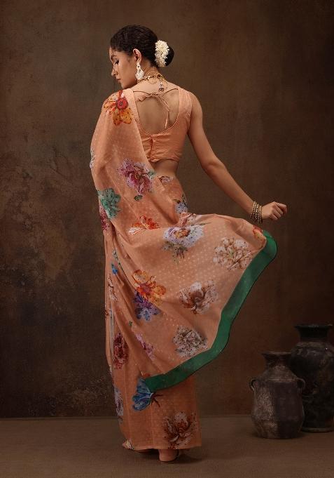 Peach Printed Chiffon Saree