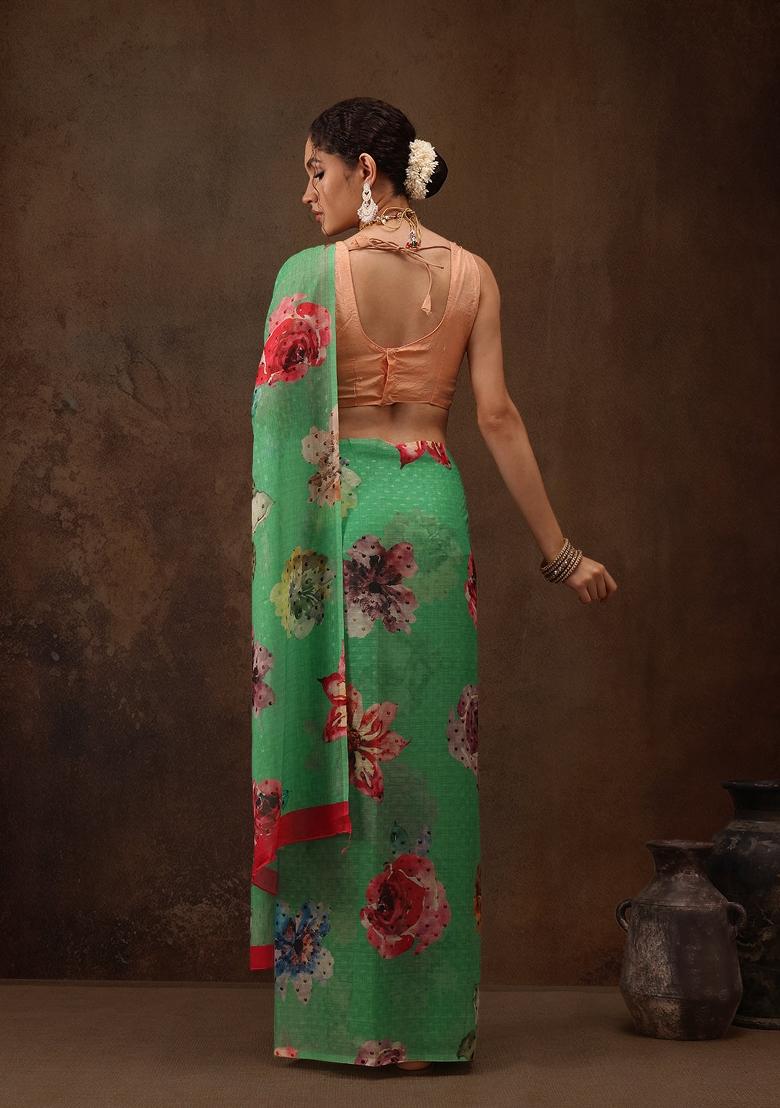 Green Printed Chiffon Saree