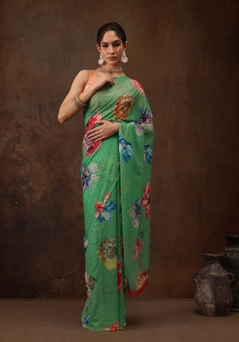 Green Printed Chiffon Saree