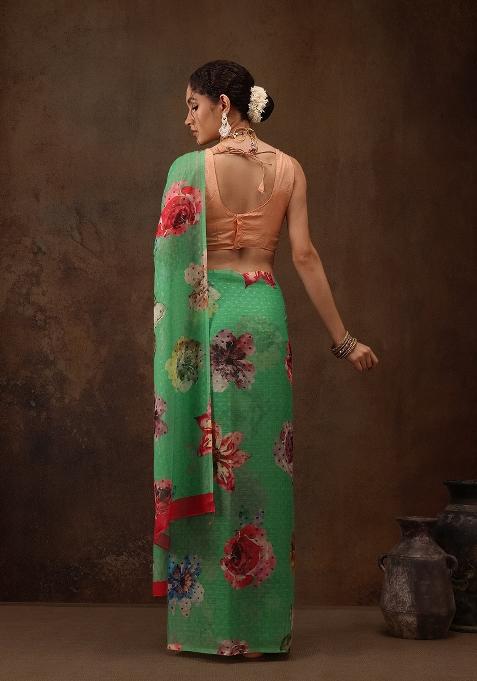 Green Printed Chiffon Saree