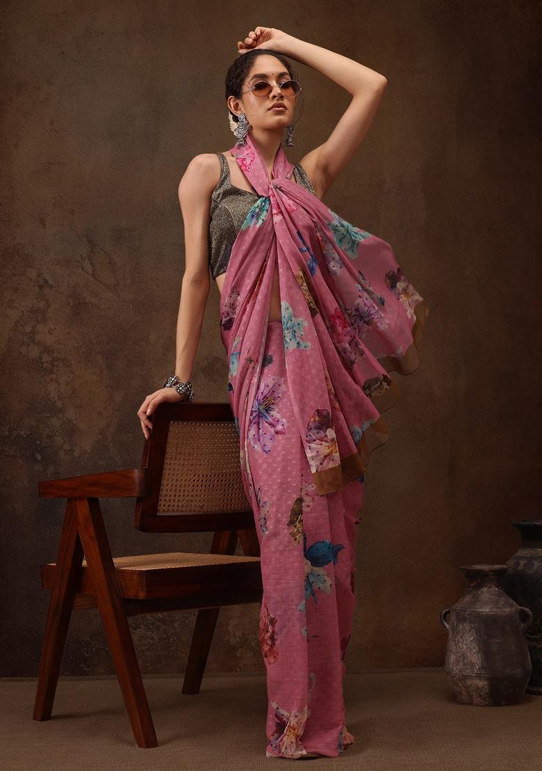 Pink Printed Chiffon Saree