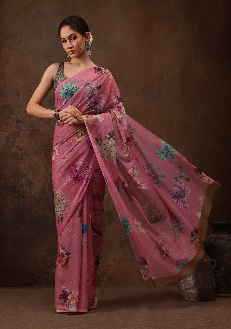 Pink Printed Chiffon Saree