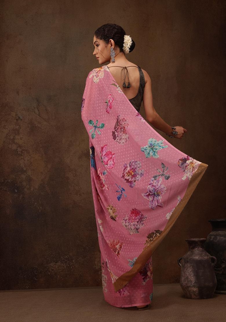 Pink Printed Chiffon Saree