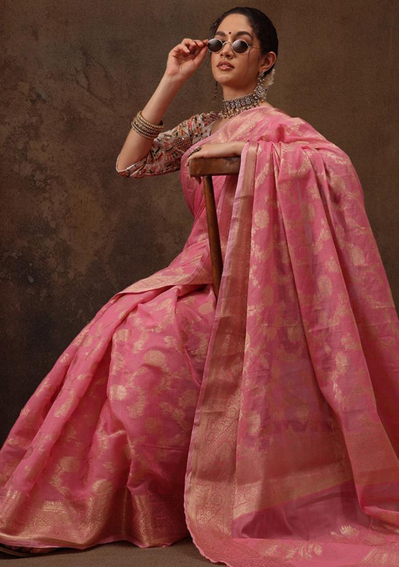 Pink Woven Design Cotton Saree