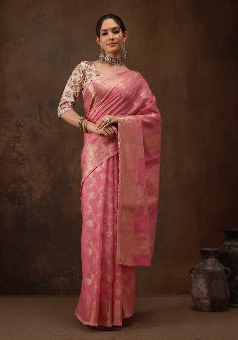 Pink Woven Design Cotton Saree