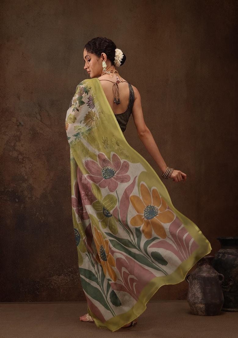 Multicolor Printed Silk Blend Saree