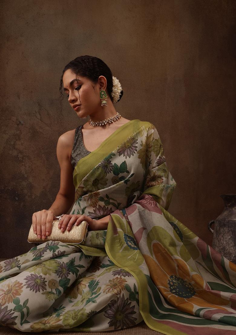 Multicolor Printed Silk Blend Saree