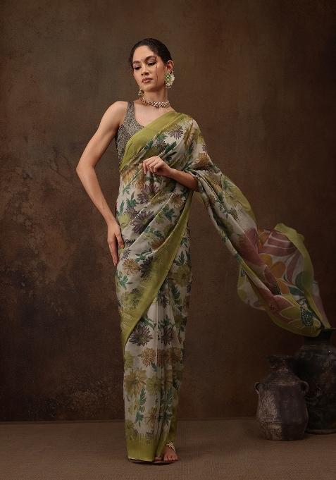 Multicolor Printed Silk Blend Saree