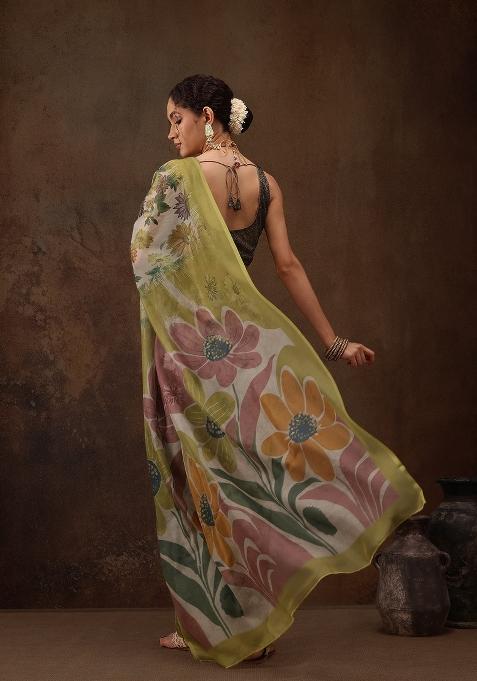 Multicolor Printed Silk Blend Saree