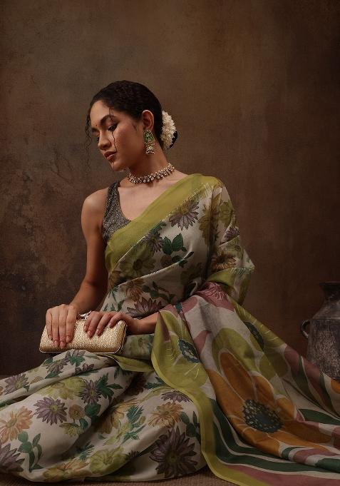 Multicolor Printed Silk Blend Saree