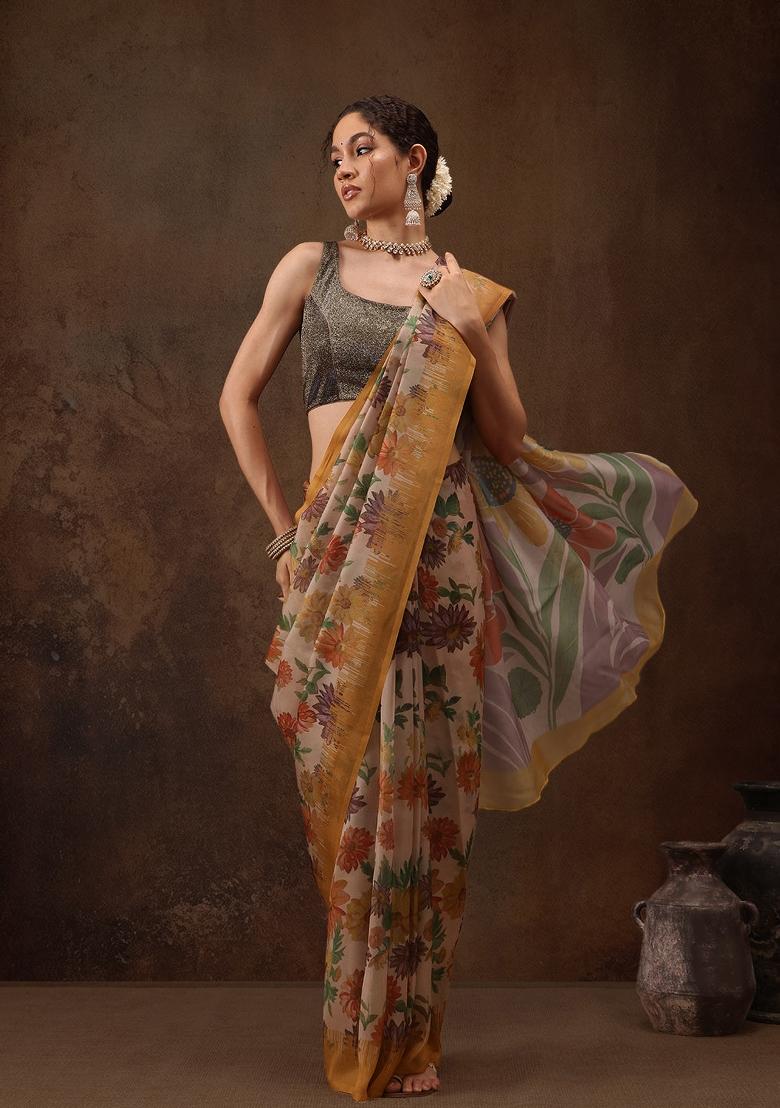 Multicolor Printed Silk Blend Saree