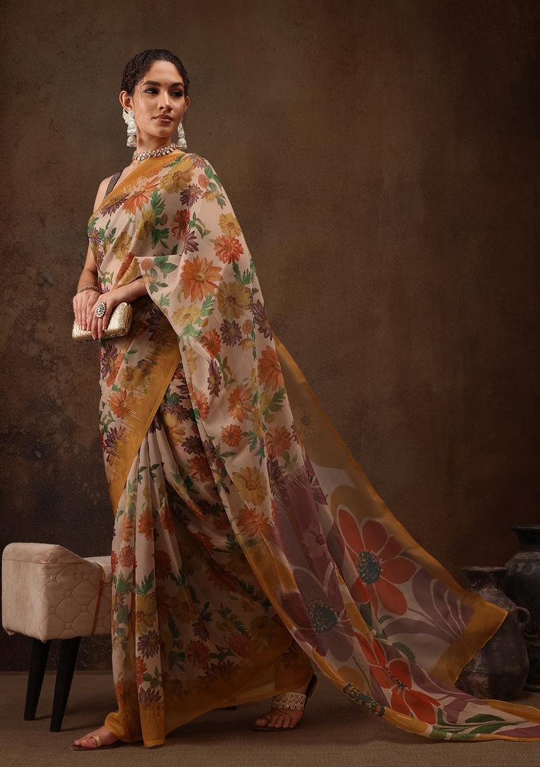 Multicolor Printed Silk Blend Saree